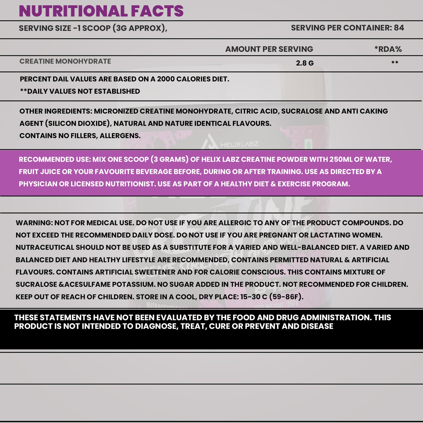 Helix Creatine Monohydrate Powder – 250g