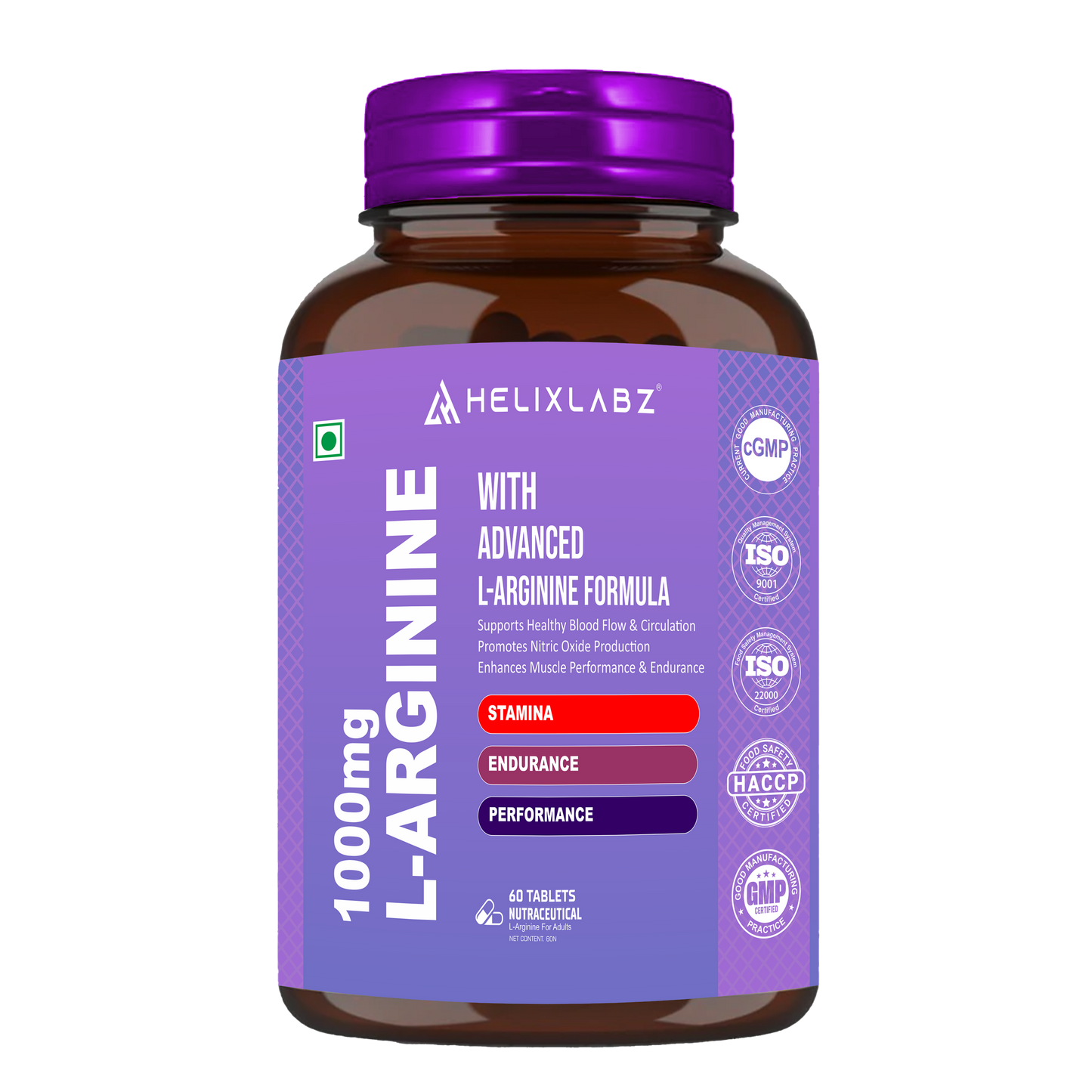 HelixLabz 1000mg L-Arginine: Advanced Nitric Oxide Booster (60 Tablets)