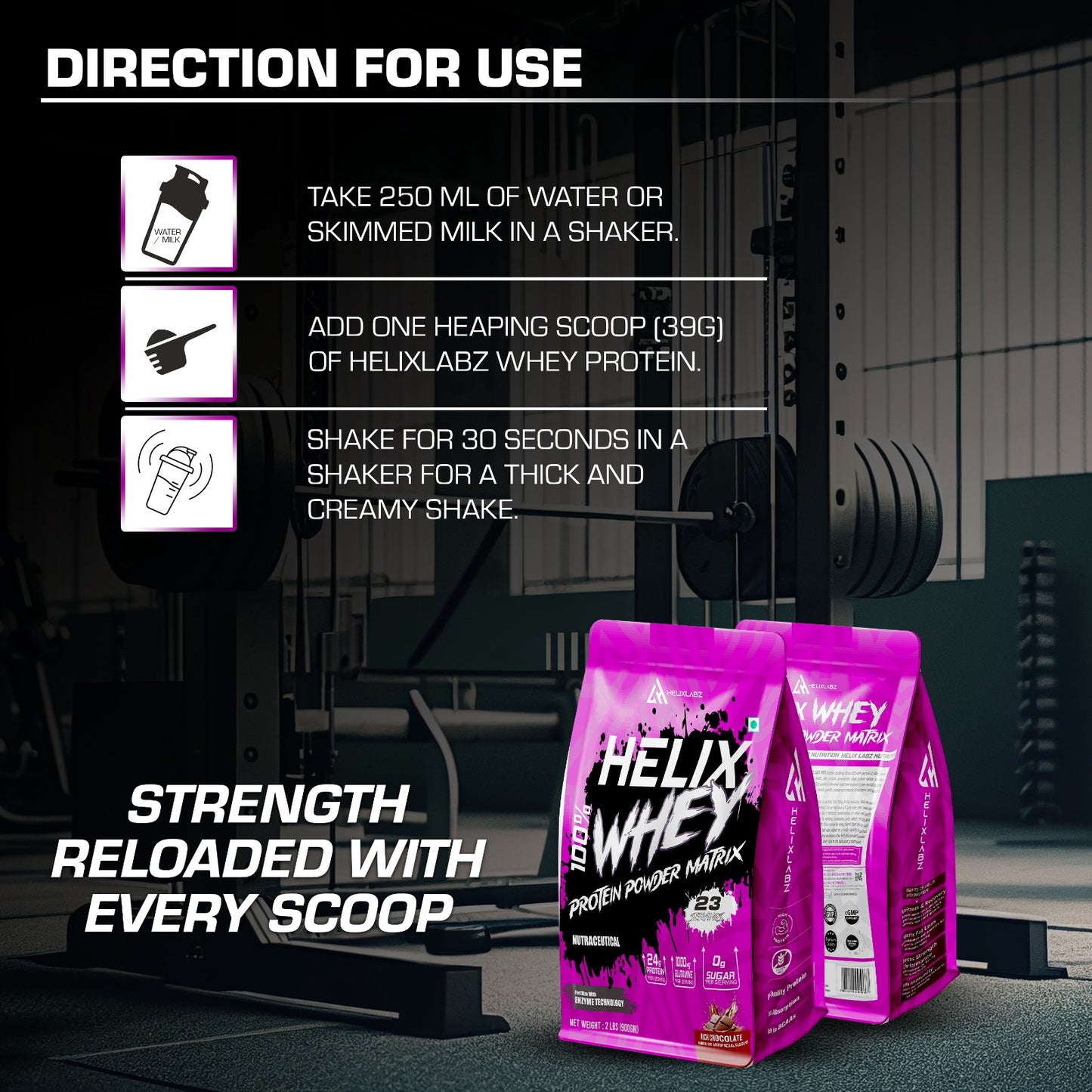 Helix Labz 100% Whey Protein Powder Matrix – 2Lbs (900gm) | 24g Protein