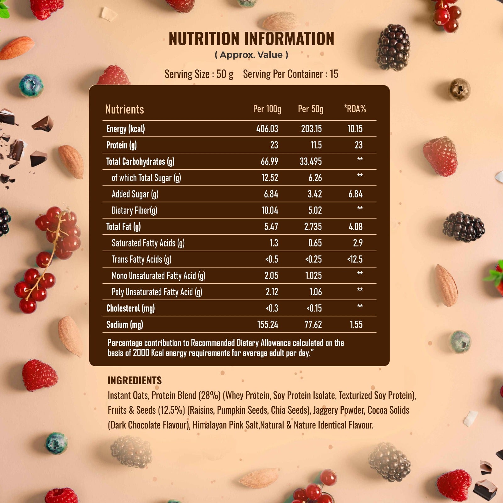 Helix High Protein Oats – Dark Chocolate 750g | Protein Oats for Daily Nutrition