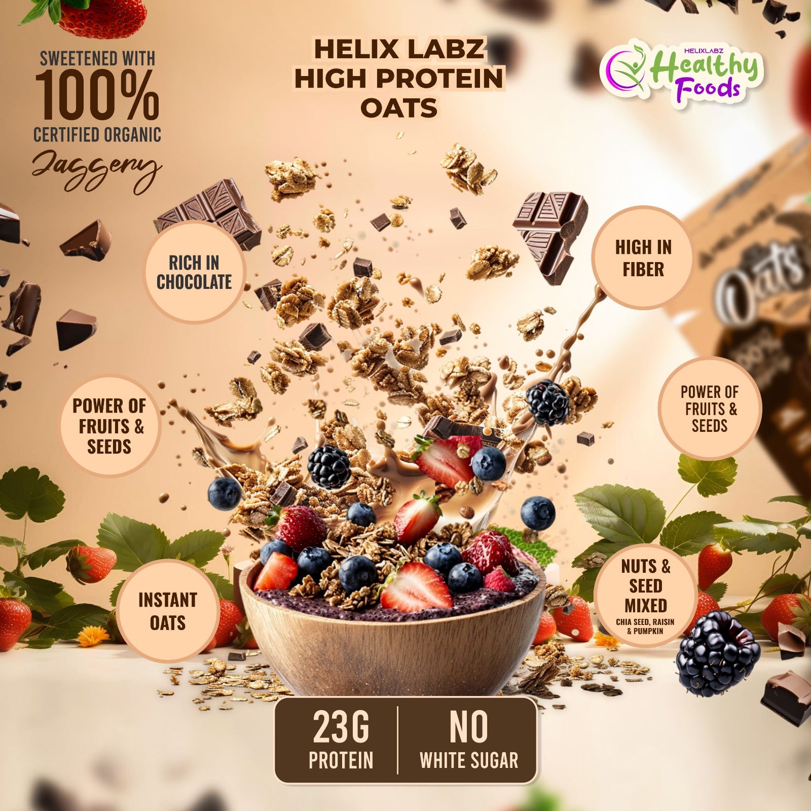 Helix High Protein Oats – Dark Chocolate 750g | Protein Oats for Daily Nutrition