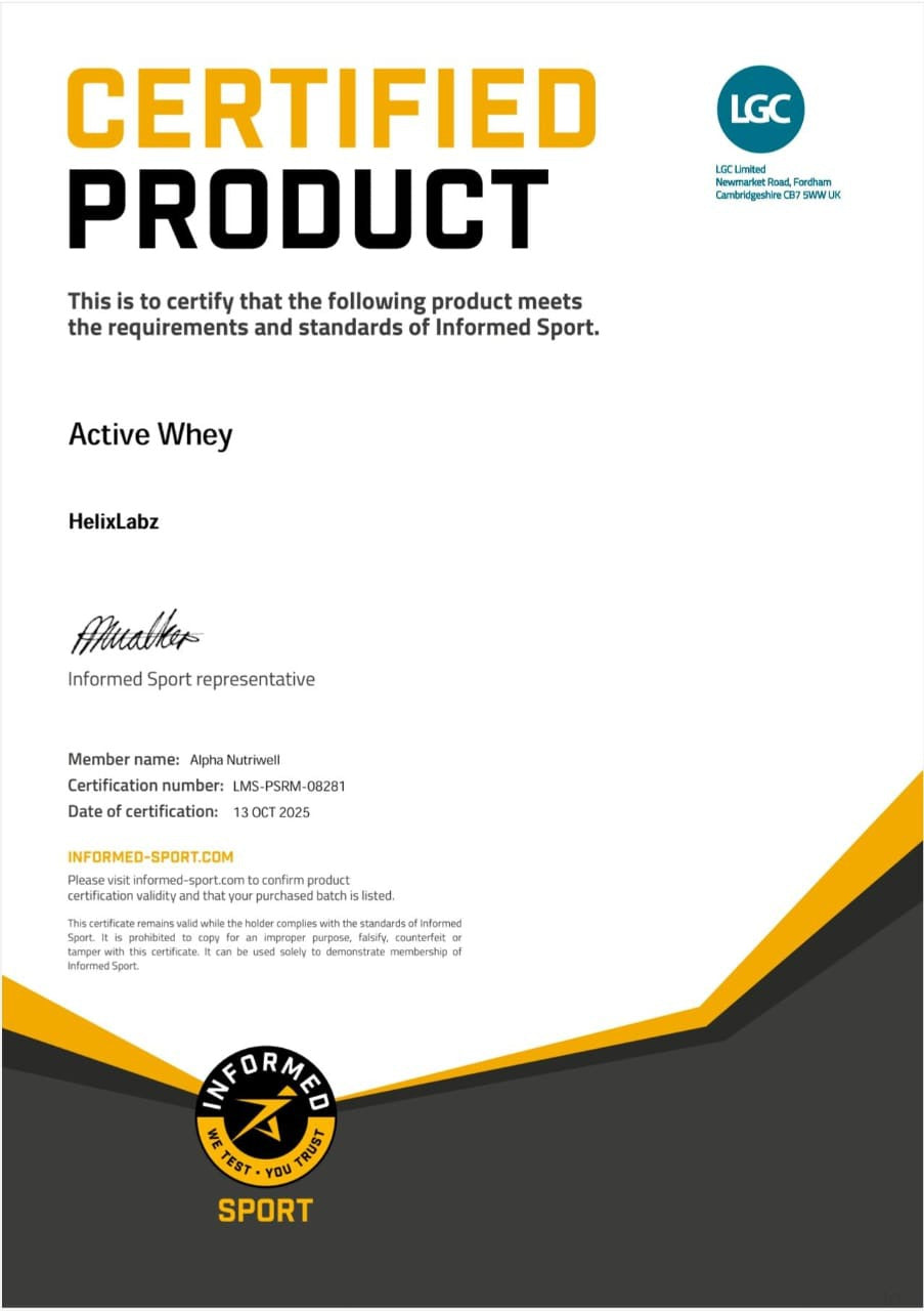 HelixLabz Active Whey Protein | Informed Sport Certified - 900Gm (2Lbs), 25 Servings