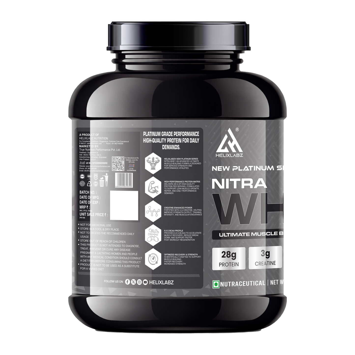 HelixLabz Nitra Whey Protein | Ultimate Muscle Building Formula - 2.2kg(4.91Lbs)