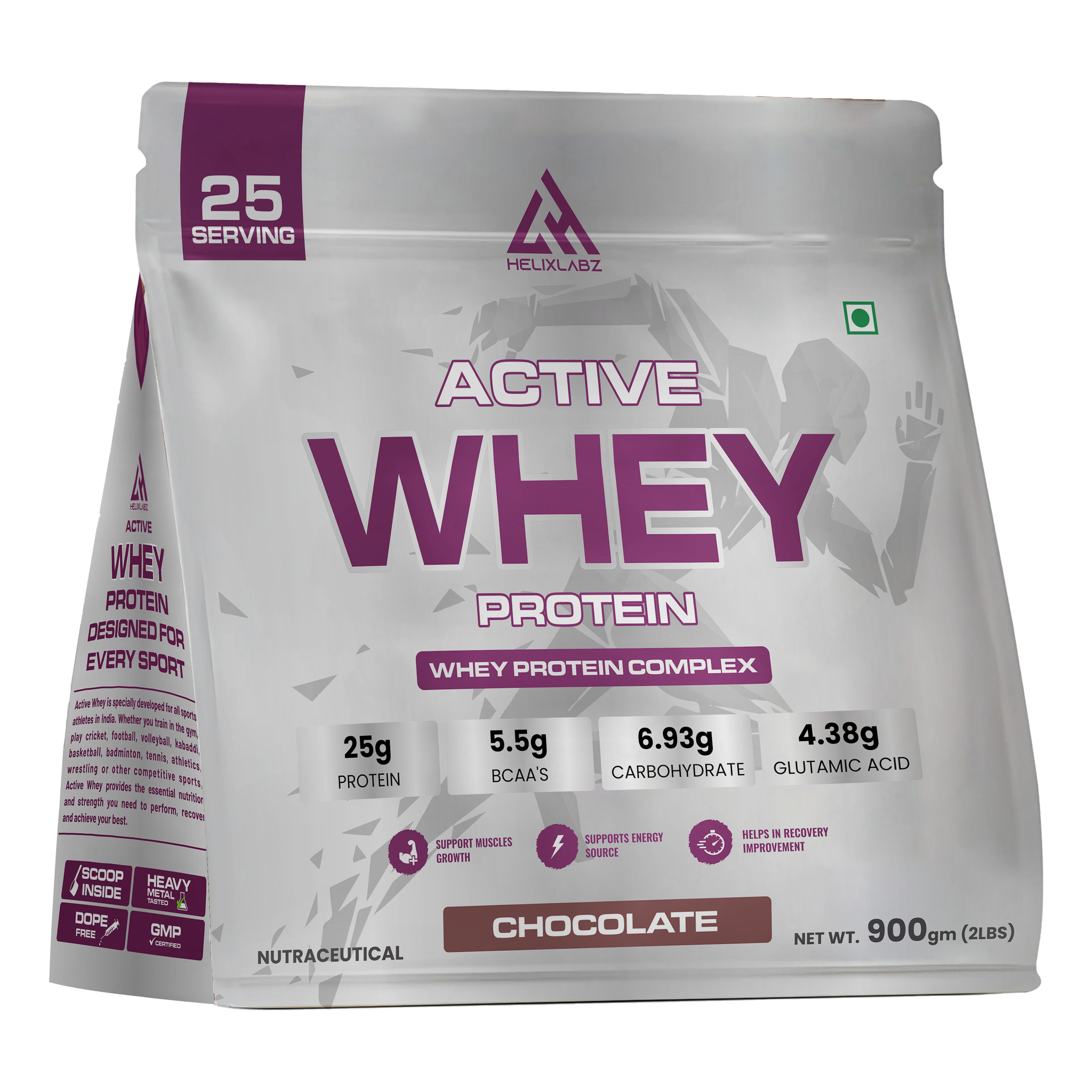 HelixLabz Active Whey Protein | Informed Sport Certified - 900Gm (2Lbs), 25 Servings