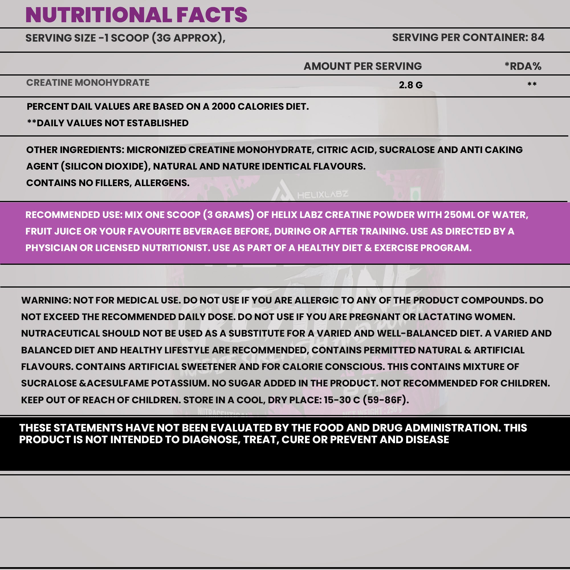 Helix Creatine Monohydrate Powder – 250g