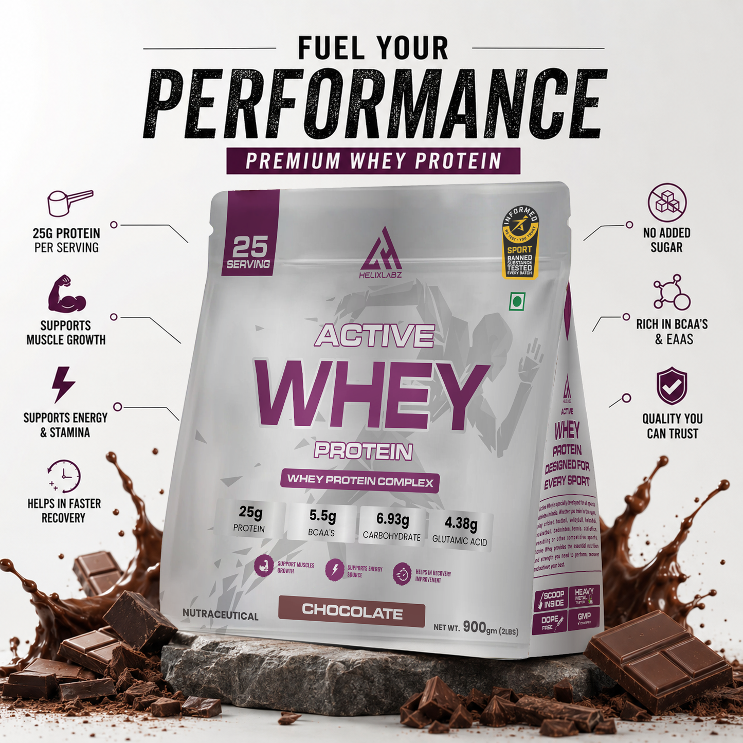 Active Whey Protein | Informed Sport Certified - 900Gm (2Lbs), 25 Servings