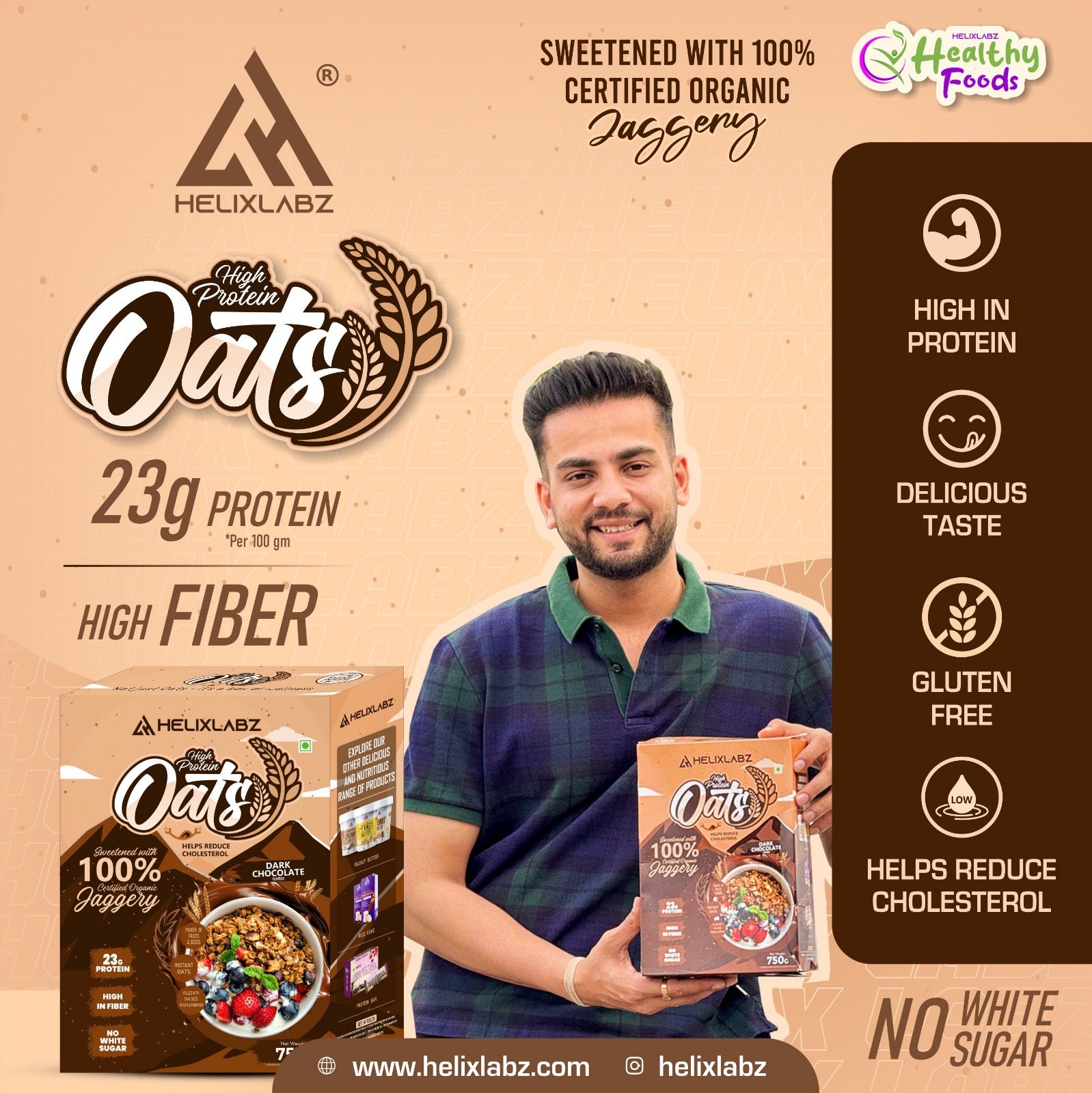 Helix High Protein Oats – Dark Chocolate 750g | Protein Oats for Daily Nutrition