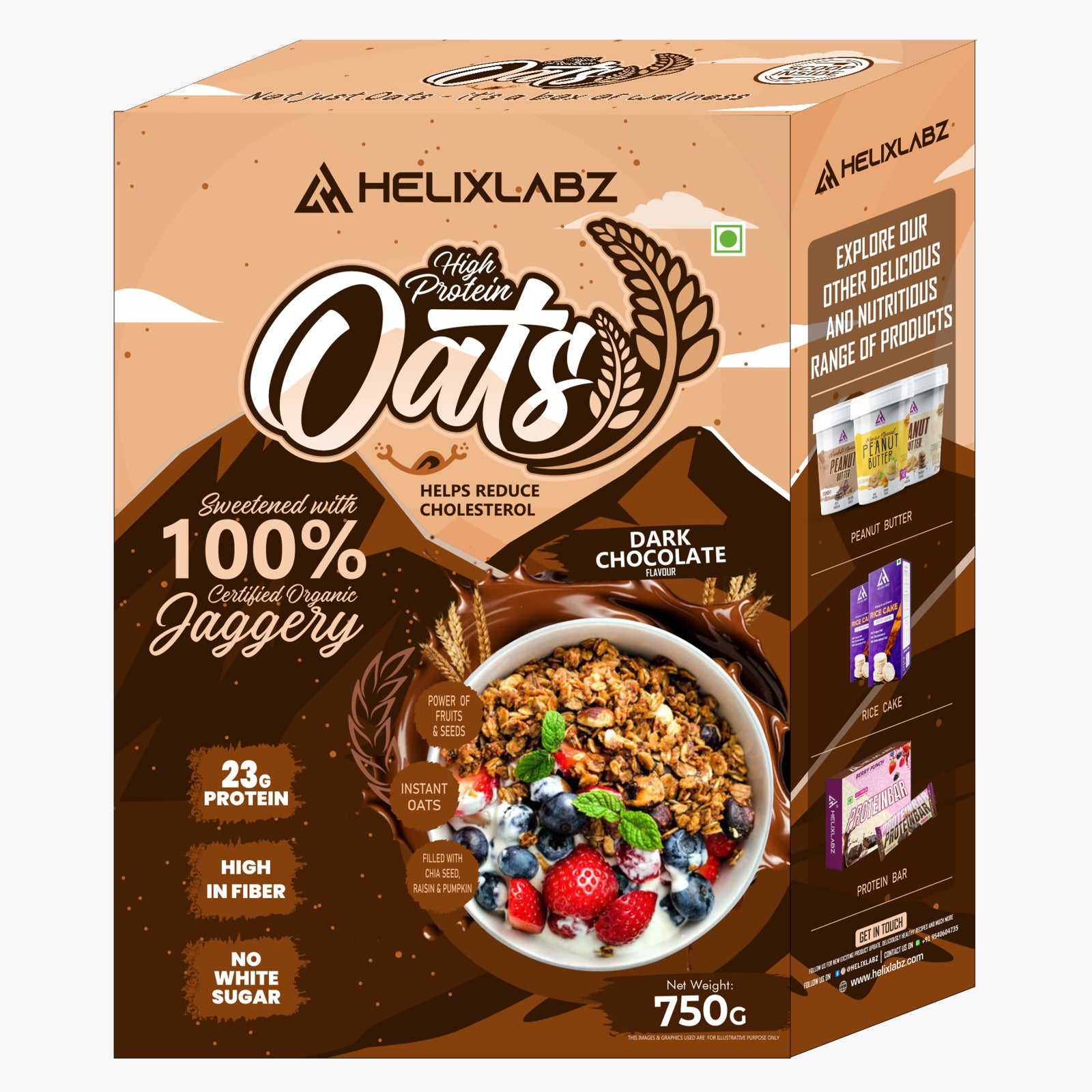 Helix High Protein Oats – Dark Chocolate 750g | Protein Oats for Daily Nutrition