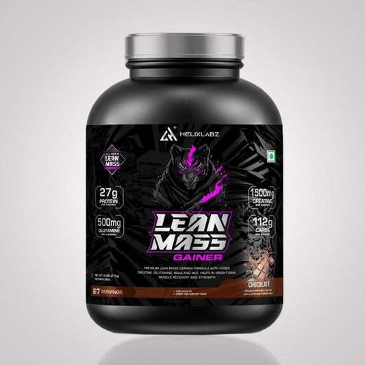 HELIX LABZ  LEAN MASS GAINER- 2.7KG (6Lbs, 27 SERVINGS) + Free Peanut Butter ( 500GM)  & Steel Shaker