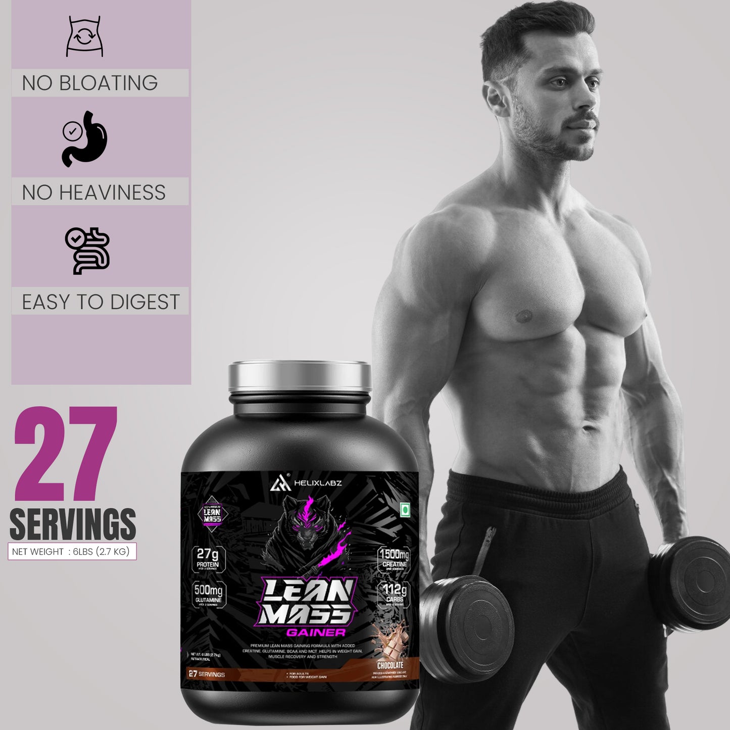 Helix Lean Mass Gainer- 2.7KG(6Lbs), 27 SERVINGS