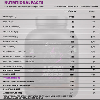 Helix Lean Mass Gainer- 2.7KG(6Lbs), 27 SERVINGS