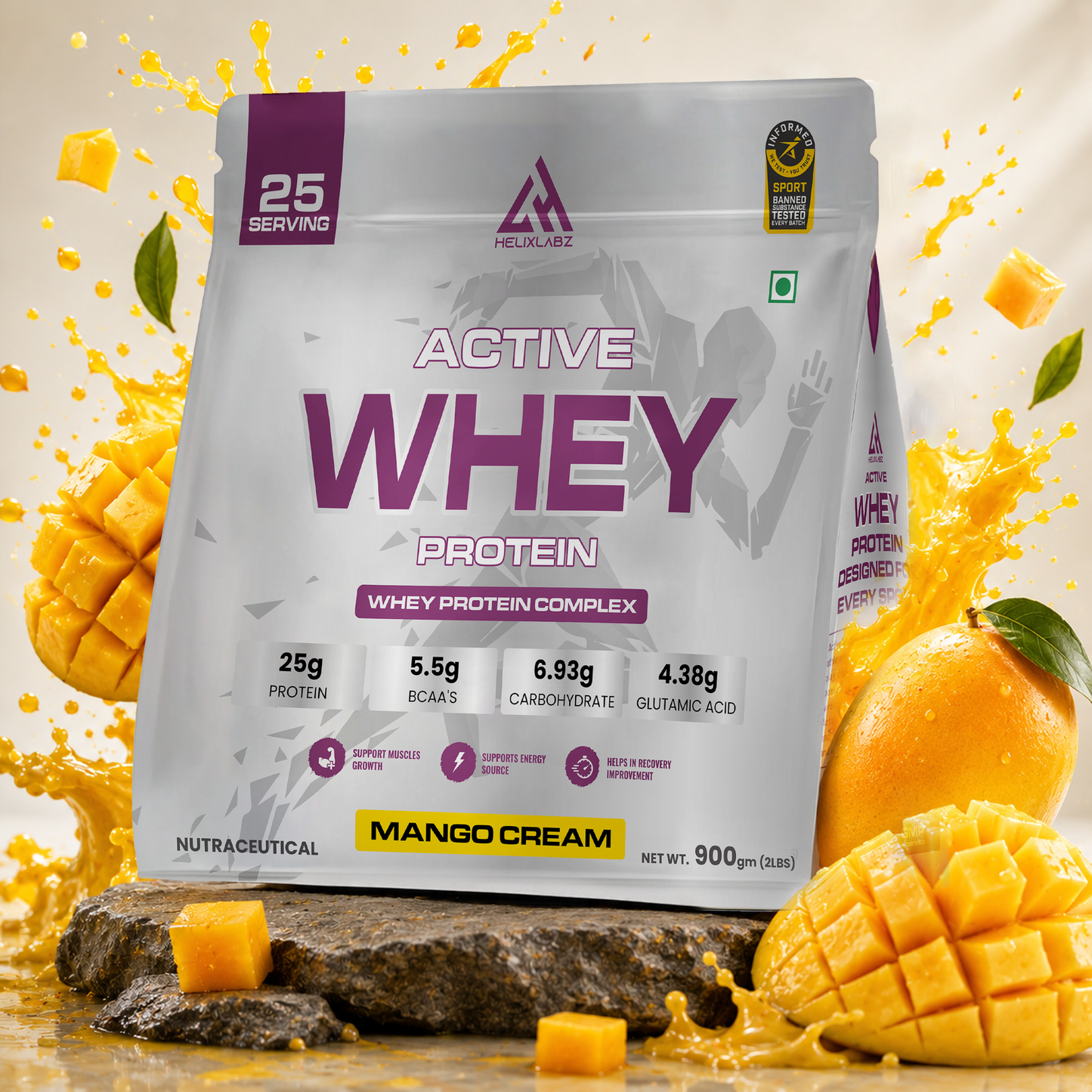 Active Whey Protein | Informed Sport Certified - 900Gm (2Lbs), 25 Servings