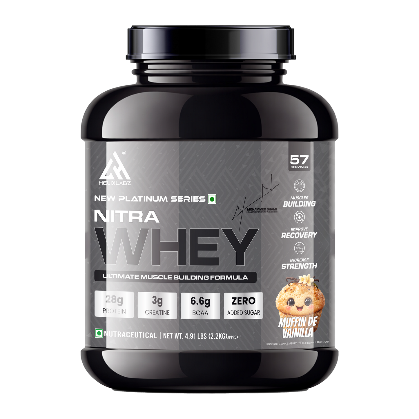 HelixLabz Nitra Whey Protein | Ultimate Muscle Building Formula - 2.2kg(4.91Lbs)